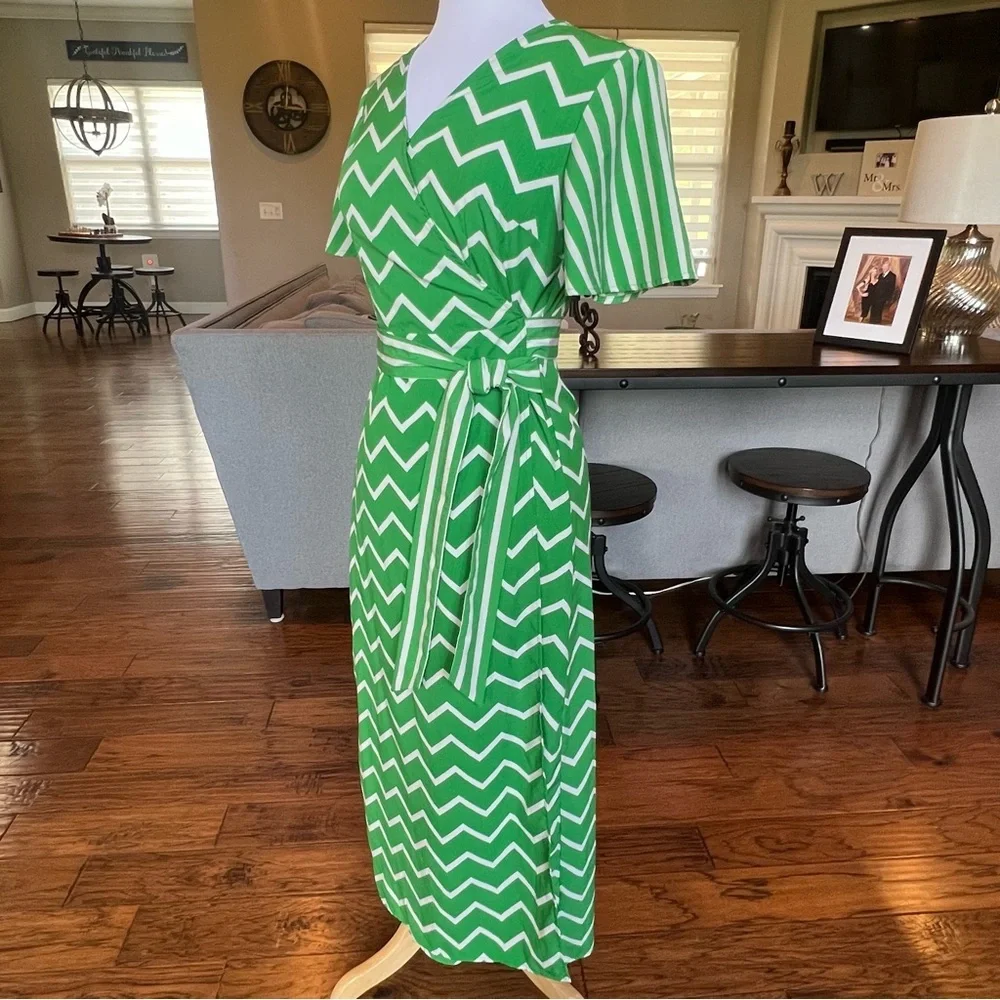 Who What Wear Maxi Wrap Dress Women's Small Kelly Green White Summer Long Length - Picture 2 of 16